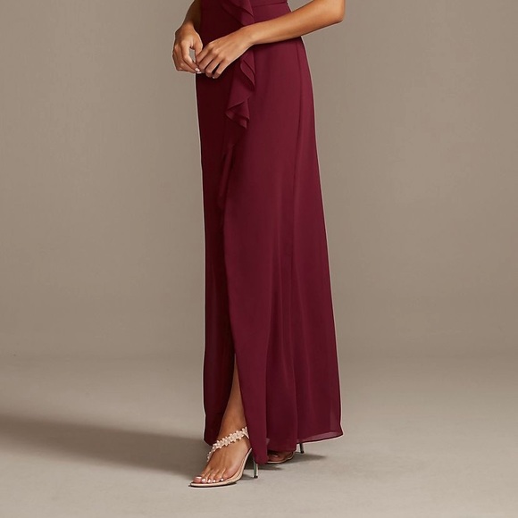 Ruffle Spaghetti Strap Chiffon Dress w/Slit - Sz 0 - Picture 4 of 13